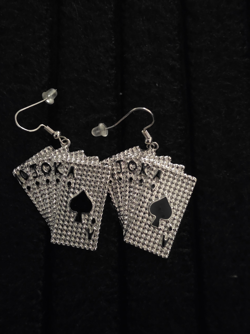 Silver Colored Spade Playing Card Dangle Earrings - Women Accessories